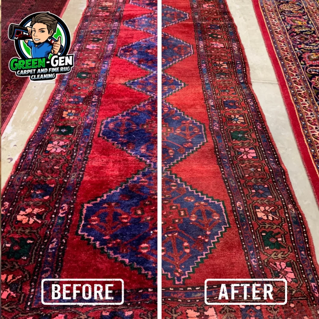 before and after photo of oriental rug cleaning in Lake Forest, Illinois