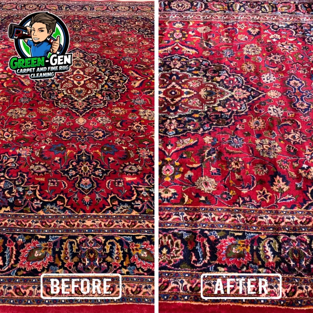 before and after photo of oriental rug cleaning in Highland Park, Illinois