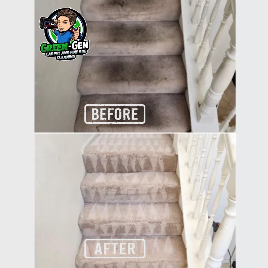 before and after stair carpet cleaning in Barrington Illinois