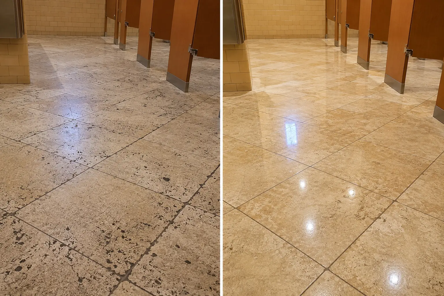 Restroom floor before and after cleaning