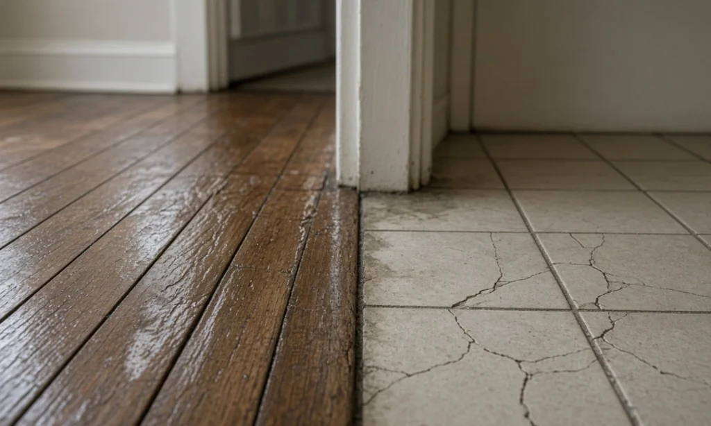 Flooring damage such as warped hardwood or cracked tile